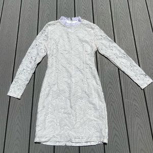 White flower laced semi formal dress.